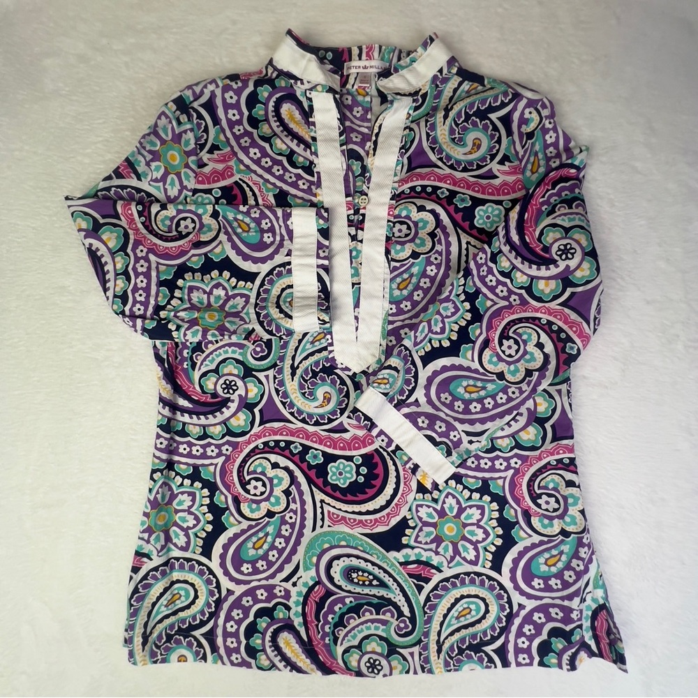 Peter Millar Blouse Women Small‎ Paisley Tunic Top Multicolor Stretch